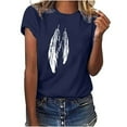 thumbnail image 1 of Womens T Shirts Loose Fit Summer Casual Round Neck Graphic Feather Print Tee Tshirts Short Sleeve Tops Blouses (Small, Navy), 1 of 4