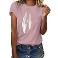 thumbnail image 1 of Womens T Shirts Loose Fit Summer Casual Round Neck Graphic Feather Print Tee Tshirts Short Sleeve Tops Blouses (X-Large, Pink 01), 1 of 4