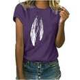 thumbnail image 1 of Womens T Shirts Loose Fit Summer Casual Round Neck Graphic Feather Print Tee Tshirts Short Sleeve Tops Blouses (X-Large, Purple), 1 of 4
