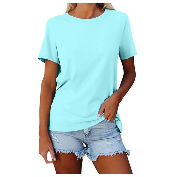 Womens T Shirts Loose Fit Summer Tops Casual Crew Neck Solid Color Short Sleeve Shirt Women's T-Shirts Graphic Tees Mint Green XXL
