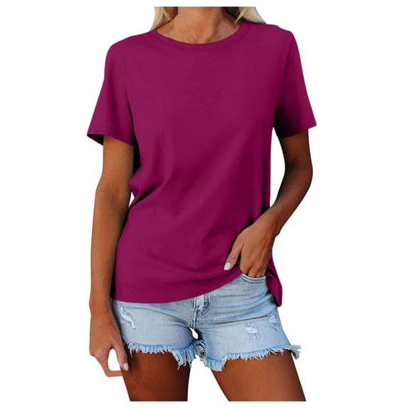 Womens T Shirts Loose Fit Summer Tops Casual Crew Neck Solid Color Short Sleeve Shirt Women's T-Shirts Graphic Tees M
