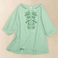 thumbnail image 1 of Womens T Shirts Loose Fit Vintage Linen Cotton Embroidered Shirt V Neck Simplicity Solid Color ¾ Sleeve Tshirts Top, 1 of 2