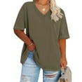 thumbnail image 1 of Womens T Shirts Plus Size Short Sleeve Oversized V Neck Short Sleeved Solid Color Base Shirt Sports T Shirt, 1 of 4