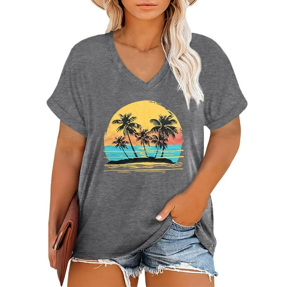 Womens T Shirts Plus Size V Neck T Shirts Women Short Sleeve Tops Casual Summer Tshirts Loose Fit Tee Tops for Women
