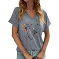 thumbnail image 1 of Womens T Shirts Print Loose V Neck Short Sleeve Casual Tops Tee Shirt, 1 of 4