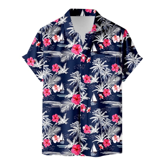 Womens T Shirts Printed Short Sleeve Button Down Open Front Floral Pattern Business Casual Clothing for Women,Navy,S