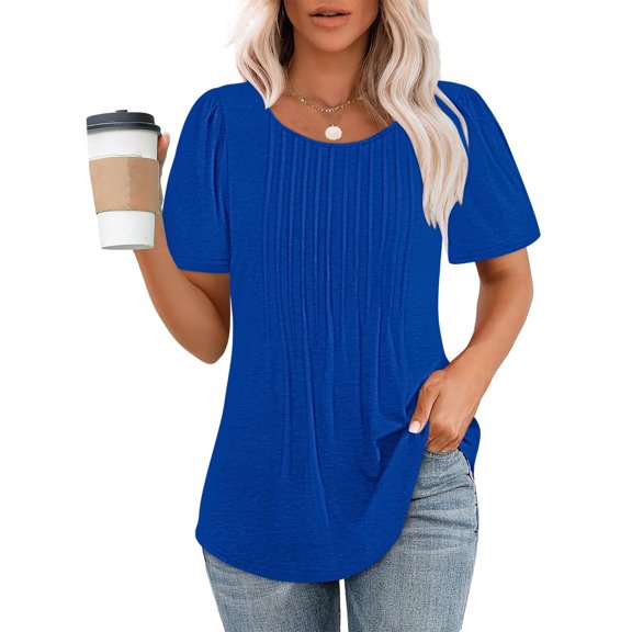 Womens T-Shirts Sevevn Fashionable Women's Casual Short Sleeved Loose Round Neck Solid Color Top