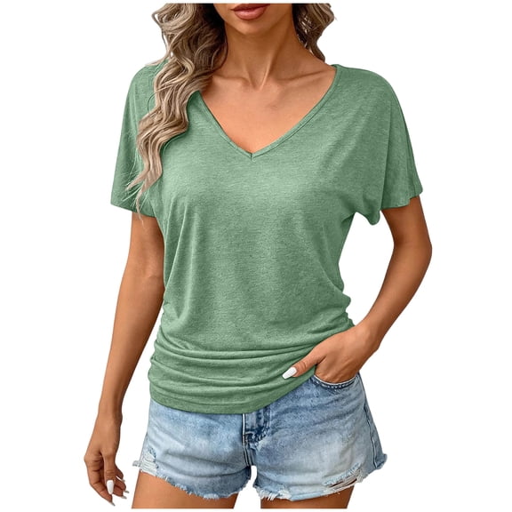 Womens T-Shirts Sevevn Womens Summer Tops Cap Sleeve V Neck Tshirts Spring Blouses Beach Vacation Clothes Mint Green M