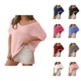 thumbnail image 1 of Womens T-Shirts Sexy Hollow Out Short Sleeve Summer Casual Knit Top Beach Cover Ups Blouse Crew Neck Solid Color Tee Vacation Outfits Fashion Clothing Women Clothes, 1 of 6