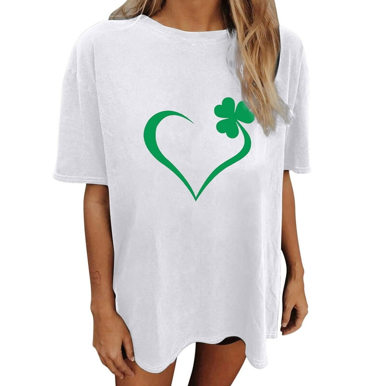 Womens T Shirts Shamrock Love Lucky Leaf Happy St Patrick's Day Classic T  Shirt Loose fit Vintage Printed Tees Tops 