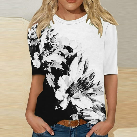 Womens T Shirts Shirts for Women Casual Blouses for Women Summer Shirt Women Tee Shirt for Women Tshirt Women Casual Women Half Sleeves Casual Shirts Pullover Loose Tunic Print Blouse
