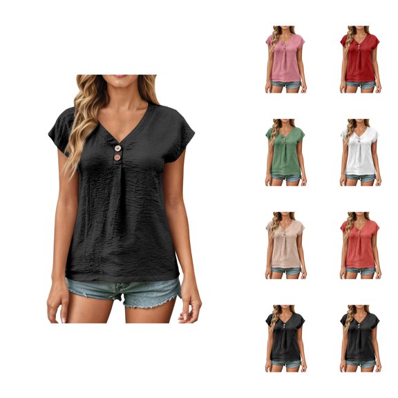 Womens T Shirts Short Sleeve Business Casual V Neck Dressy Tops Summer Blouse