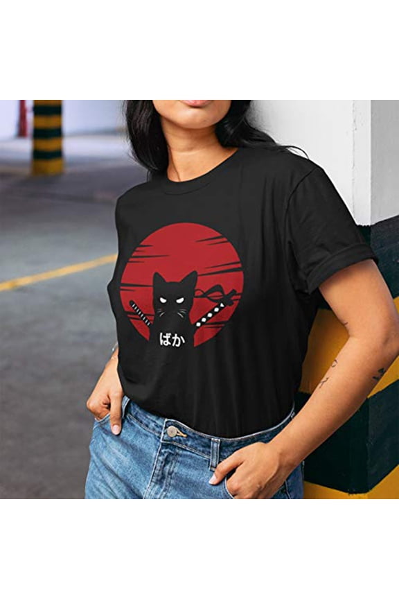 Womens T Shirts Short Sleeve Crewneck Anime Print Graphic Tee Comfy Comfortable Casual Top Black XXL