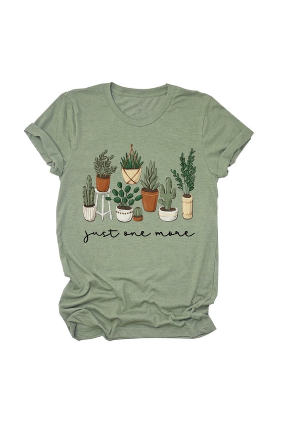 Womens T Shirts Short Sleeve Crewneck Cactus Print Graphic Tee Summer Loose Casual Top Army Green L