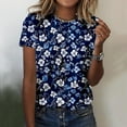 thumbnail image 1 of Womens T Shirts Short Sleeve Crewneck Fashion Floral Print T-Shirt Casual Breathable Summer Top Dark Blue L, 1 of 4