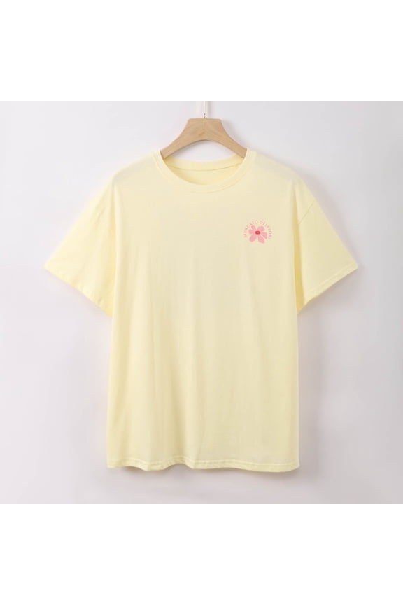 Womens T Shirts Short Sleeve Crewneck Flower Print Graphic Tee Summer Casual Pretty Top White S