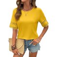 thumbnail image 1 of Womens T Shirts Short Sleeve Crewneck Shirt Hollow Out Tee Blouses Summer Tops for Women 2026 Yellow L, 1 of 4