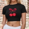 thumbnail image 1 of Womens T Shirts Short Sleeve Crop T Shirt Round Neck Basic Solid Color Top with Printed Womens Tops Black L, 1 of 4
