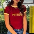 thumbnail image 1 of Womens T Shirts Short Sleeve Cropped Top Portuguese Football Casual Tee Womens Tees Red L, 1 of 7