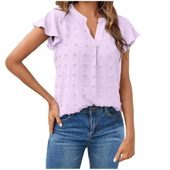 ZQUUVOU Womens T Shirts Short Sleeve'S Summer V-Neck Solid Short Sleeve beautiful Top Blouse Purple