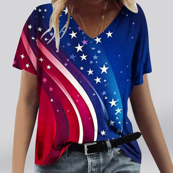 Womens T Shirts Short Sleeve Summer Tops Cute V Neck Casual Blouses, Limited Time Under 10 Dollars SA-486