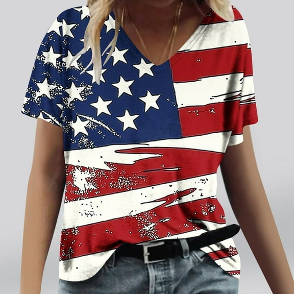 Womens T Shirts Short Sleeve Summer Tops Cute V Neck Casual Blouses, Limited Time Under 10 Dollars SA-486