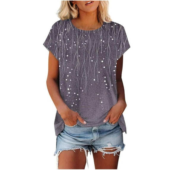 Womens T Shirts Short Sleeve Tops 2025 Dressy Casual Blouses Spring Summer Outfits Floral Crewneck Tees Trendy Cute Basic Tshirts Going Out Tunic Top Beach Vacation Clothes