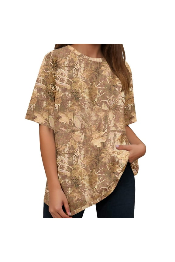 Womens T Shirts Short Sleeve Tops 2025 Casual Blouses Camouflage Printed Fashion Crew Neck Shirts Trendy Dressy Vacation Fashion