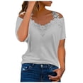 thumbnail image 1 of Womens T Shirts Short Sleeve Tops Dressy Casual Blouses Spring Summer Outfits Flowy Pleated Front Scooped Neck, 1 of 7