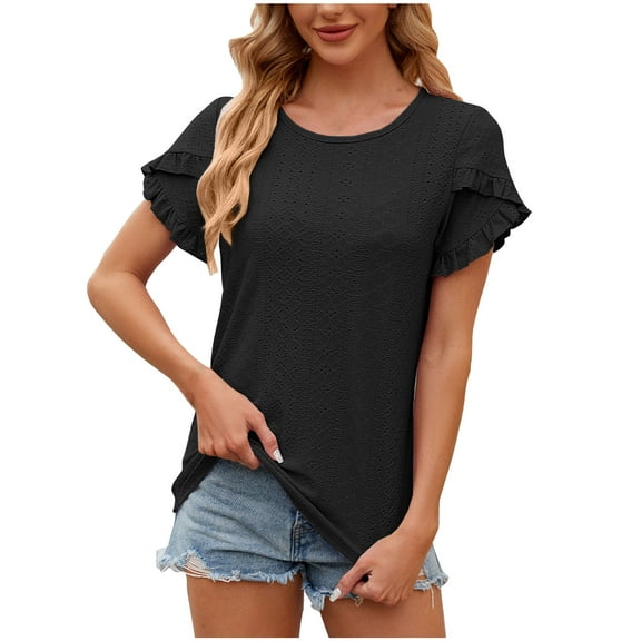 ZQUUVOU Womens T Shirts Short Sleeve Tops Round Neck Short Sleeve Shirt Casual Loose Shirt Black