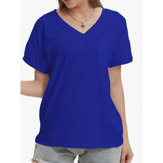Womens T Shirts Short Sleeve V Neck Casual Summer Tops Tshirts with Pocket