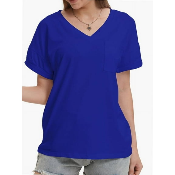 Womens T Shirts Short Sleeve V Neck Casual Summer Tops Tshirts with Pocket
