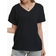 thumbnail image 1 of Women's Short Sleeve V-Neck T-Shirt with Pocket - Casual Summer Tops, Basic Tee, 1 of 4