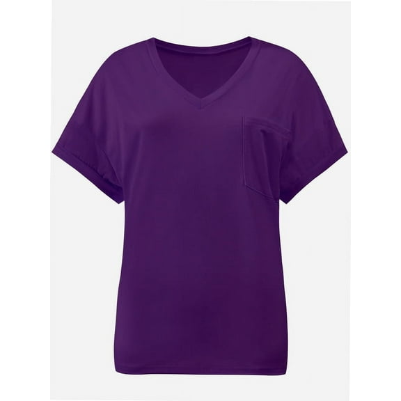 Womens T Shirts Short Sleeve V Neck Casual Summer Tops Tshirts with Pocket