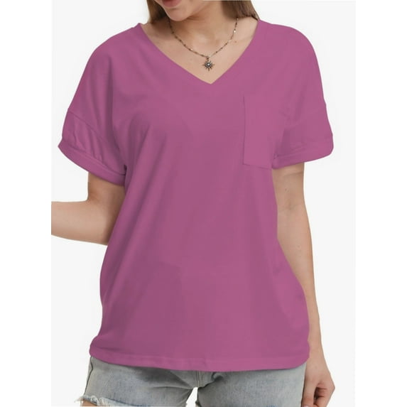 Womens T Shirts Short Sleeve V Neck Casual Summer Tops Tshirts with Pocket