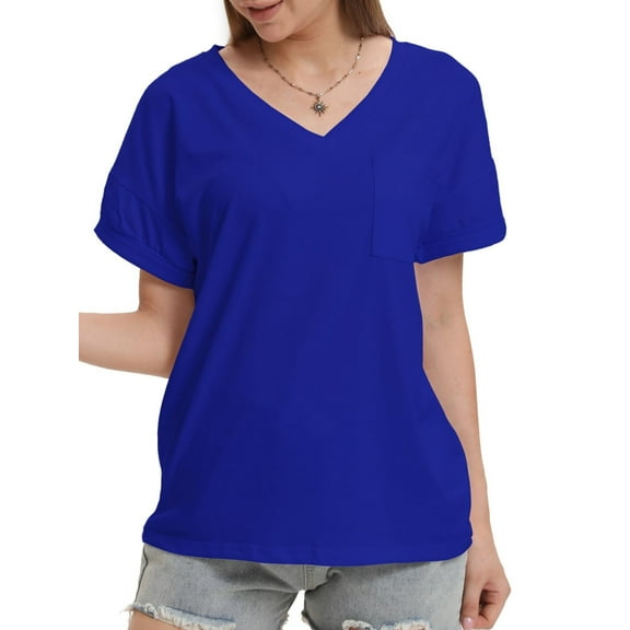 Womens T Shirts Short Sleeve V Neck Casual Summer Tops Tshirts with Pocket