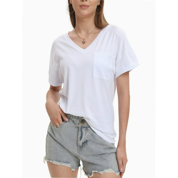 Women's Short Sleeve V-Neck T-Shirt - Casual Summer Tee Top - Soft Lightweight Fit - Cute Basic Tops