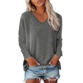 thumbnail image 1 of Womens T Shirts Spring Fall Trendy Solid Color Long Sleeved Sexy V-Neck Pullover Tee Tops Casual Regular Fit Workout Basic Tees, 1 of 4