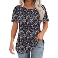 thumbnail image 1 of Womens T-Shirts Spring Summer Clothing Tops Women's New Short Sleeve Plus Size T Shirts Round Neck Pullover Chest Pleated Casual Print Top, 1 of 6
