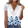thumbnail image 1 of Cloaraye Womens T Shirts Springs Summer Fall Tops Fashion Floral Print V Neck Lace Short Sleeve Shirts Beach Vacation Clothes, 1 of 4