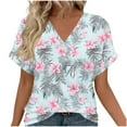 thumbnail image 1 of Cloaraye Womens T Shirts Springs Summer Fall Tops Fashion Floral Print V Neck Short Sleeve Shirts Beach Vacation Clothes, 1 of 6