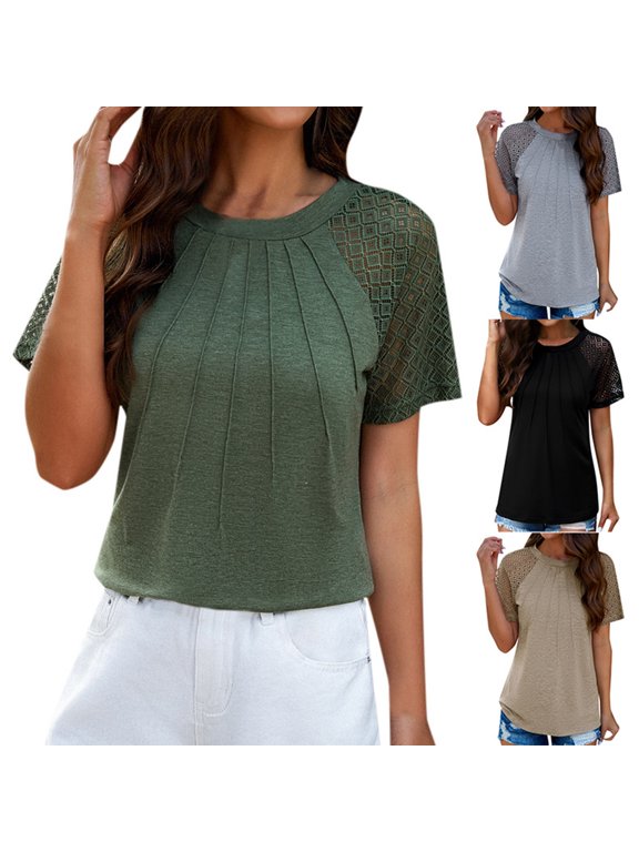 Womens T Shirts Stretchy Classic Fit Short Sleeve Crew Neck Solid Tee for Relaxed Daily Womens Tees