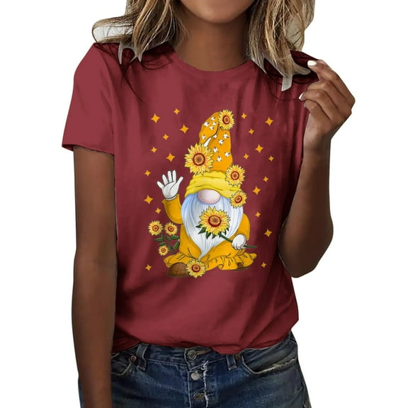 Womens T Shirts Summer Classic Cotton Short Sleeve Crewneck Printed Festival Casual T-Shirt Tops