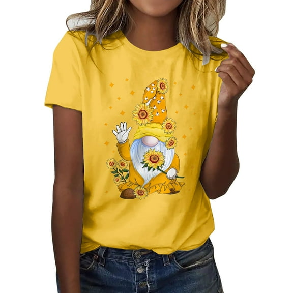 Womens T Shirts Summer Classic Cotton Short Sleeve Crewneck Printed Festival Casual T-Shirt Tops