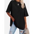 thumbnail image 1 of Womens T Shirts Summer Crewneck Short Sleeve Loose Fit Basic Tee Tops Workout Clothes, 1 of 5