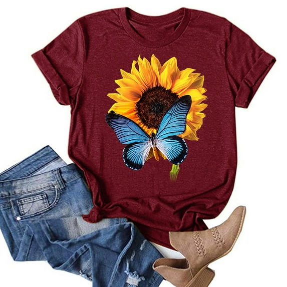 Womens T Shirts Summer Shirt Short Sleeve Stylish Casual T-Shirt Tops