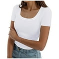thumbnail image 1 of Womens T Shirts Summer Short Sleeve Square Neck Ribbed Slim Fitted Casual Refreshing Breathable Resistant Daily White Workout Tops Sizes XL, 1 of 5