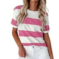 thumbnail image 1 of Womens T Shirts,Summer Stripe Print Round Neck Short Sleeve Casual T Shirt Women,Shirts for Women,Oversized Tshirts for Women（Color:Red,Size:L), 1 of 6