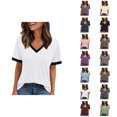 thumbnail image 1 of Womens T Shirts Summer Tops 2025 Color Block Short Sleeve V-Neck Casual Stylish Basic Tees Tshirts Shirts for Women, 1 of 6
