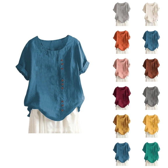 Womens T Shirts Summer Tops 2025 Plus Size Short Sleeve Crewneck Cotton Linen Boho Tees Tshirts Shirts for Women